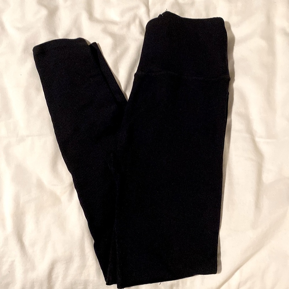 Black Ribbed Fabletics Leggings with back lace up detail